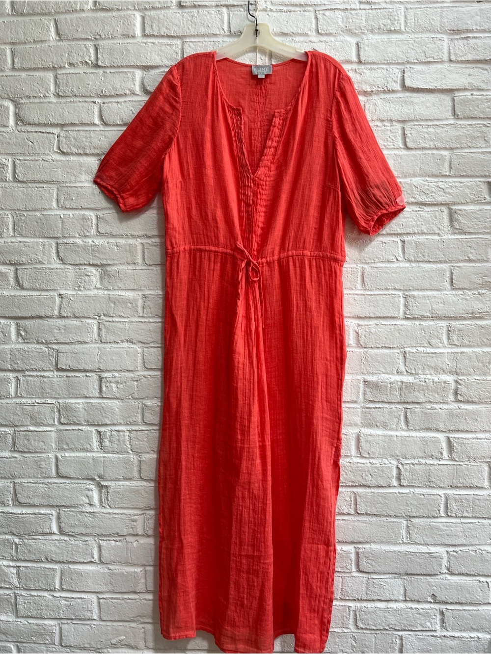 PURE COLLECTION Red Vneck Short sleeve Maxi Dress Dainty Pleats Drawstring waist - Picture 14 of 16